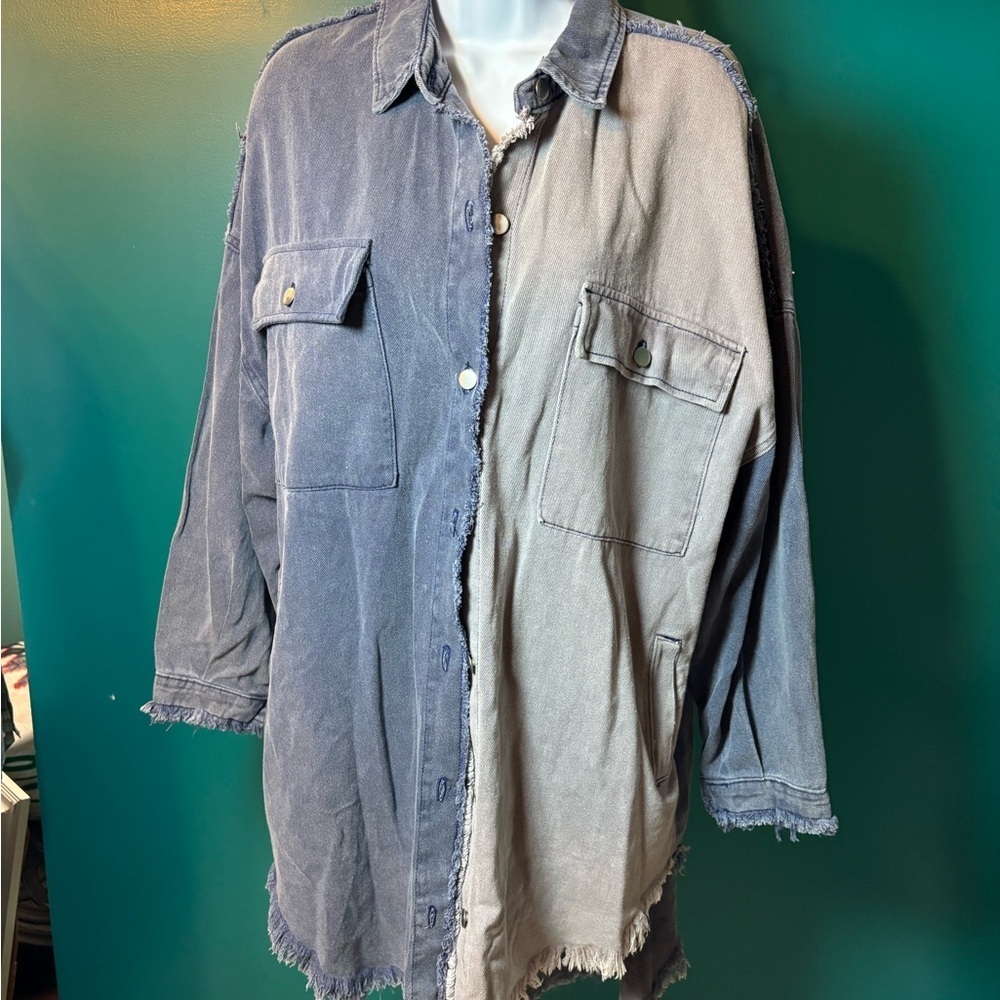 POL Blue Charcoal Button-Up Oversized Shirt